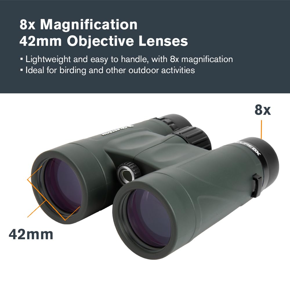 Celestron - Nature DX 8x42 Binoculars – Ideal for Birding and Outdoors – 42mm Objective Lenses – Wide 7.4° Field of View – BaK-4 Prisms – Fully Multi-Coated – Waterproof and Fogproof