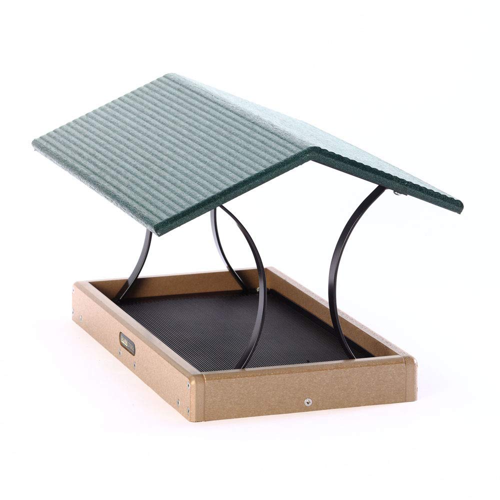 Birds Choice SNFT-300 Fly-Thru Feeder, Recycled Pole Mounted Bird Feeder, Large, Taupe/Green