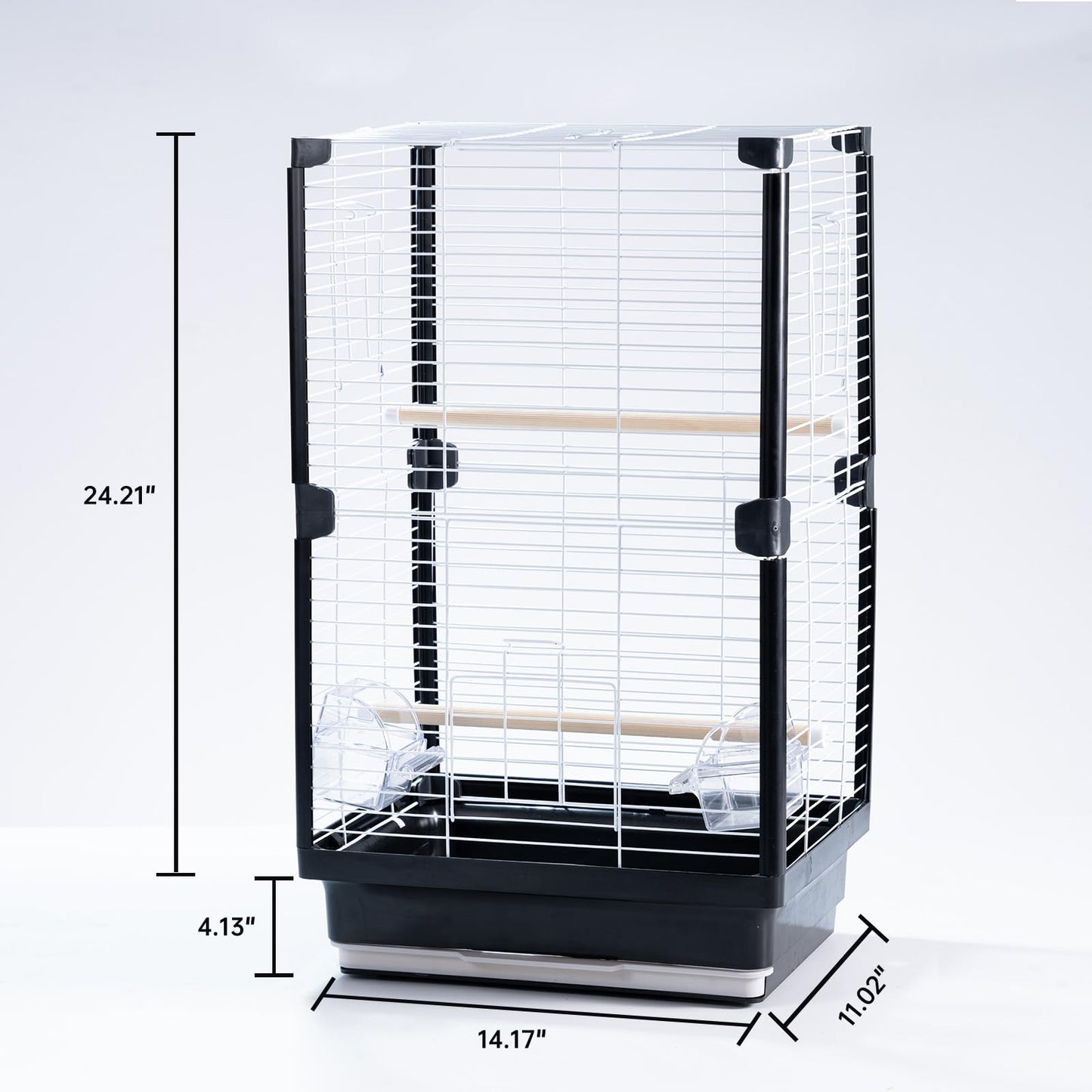 25 inch Bird Cage, Portable Travel Parrot Cage, Double-Layer Parakeet Cage, for Temporary Pet Accommodation, Trip to Vet, Short Trip, Camping, Black & White