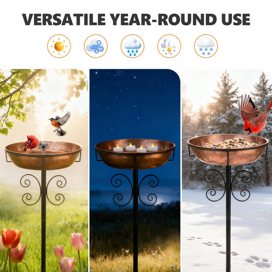 3" Deep 43" Tall Metal Bird Bath for Outdoors, 12" Dia Removable Bird Baths Water Bowl for Outside, Vintage Standing Birdbaths with Stable Stake for Garden Yard Lawn Decor 1.4 Gallon