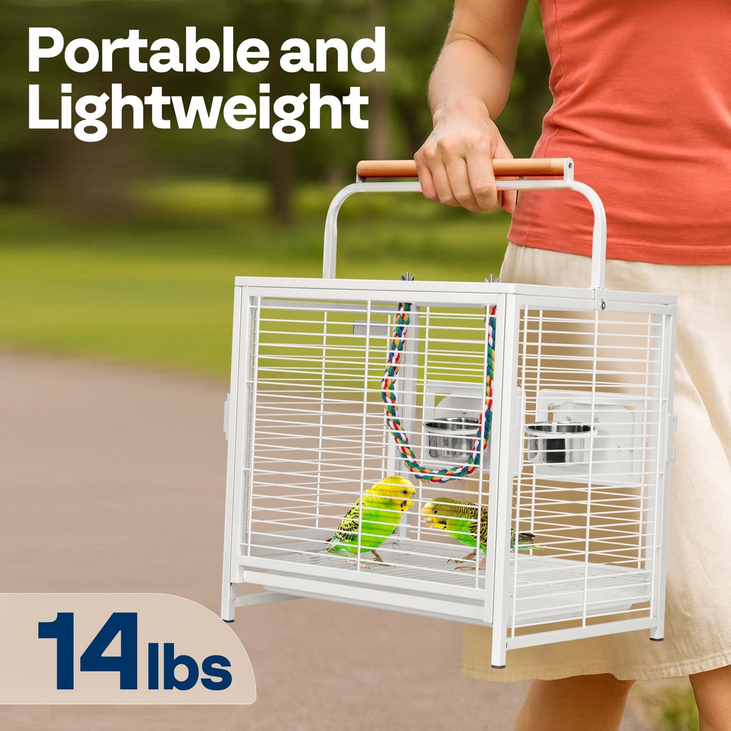VIVOHOME 19 Inch Wrought Iron Bird Travel Carrier Cage for Parrots Conures Lovebird Cockatiel Parakeets White