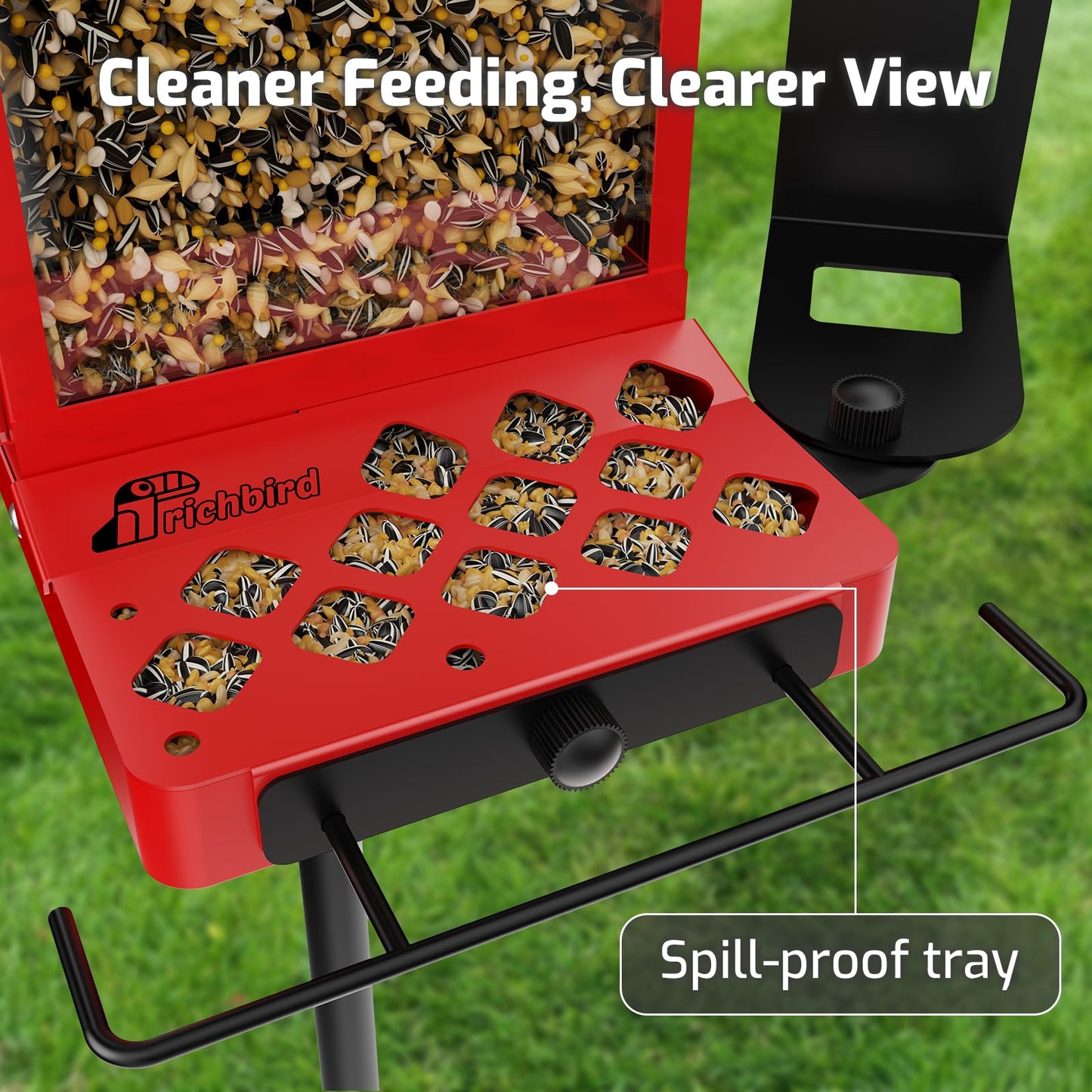 Richbird All-Metal Bird Feeder, Wall & Pole Mountable, 2.4L Large Capacity, Heavy-Duty Chew-Proof & Weather-Resistant Design, Easy to Clean & Fill, Attracts Wild Birds for Backyard & Garden