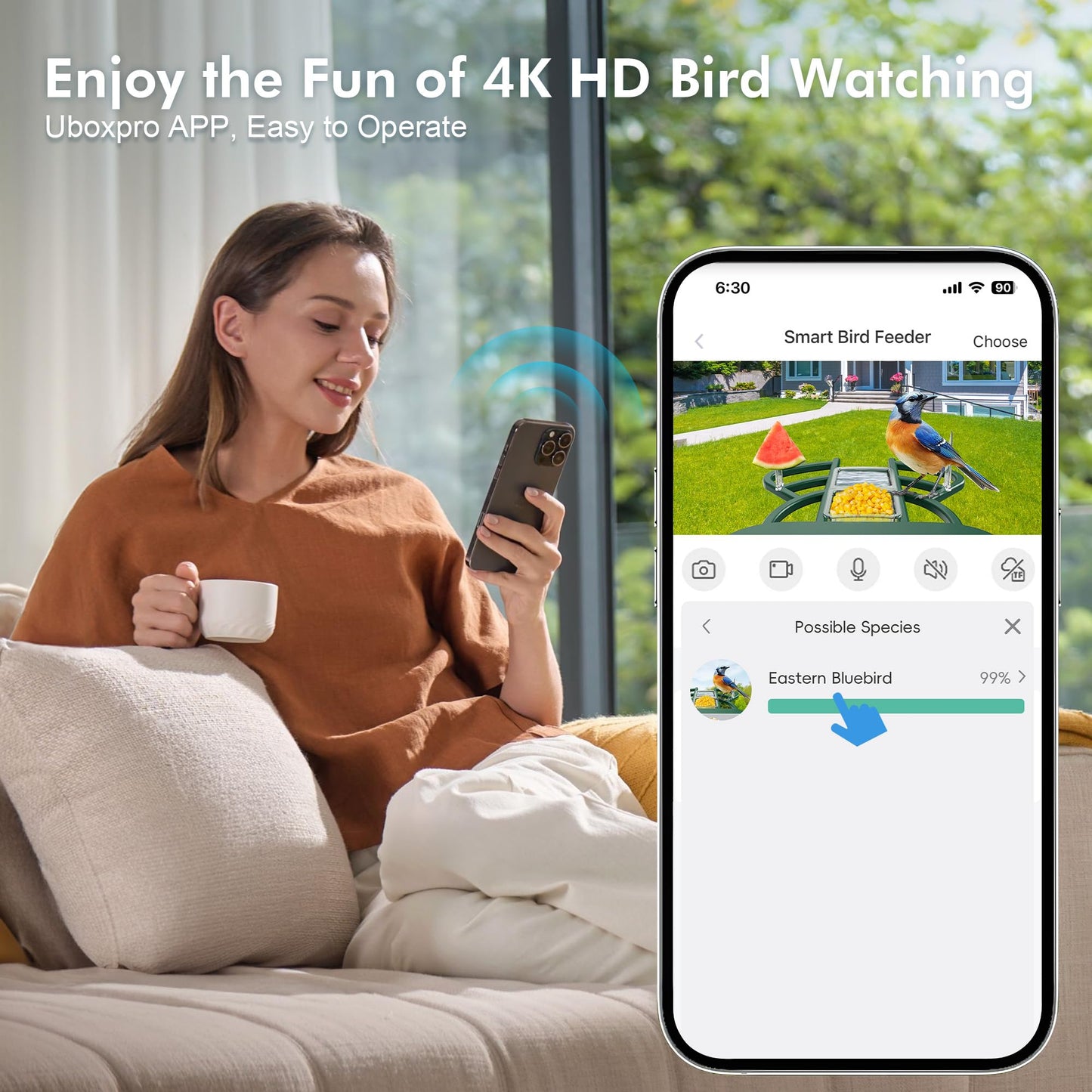 Smart Bird Feeder with Camera Solar Powered, 4K HD Live Video Bird House, AI Identifies,App Control,Instant Arrival Alert,Auto Capture,Motion Detection,IP65 Waterproof