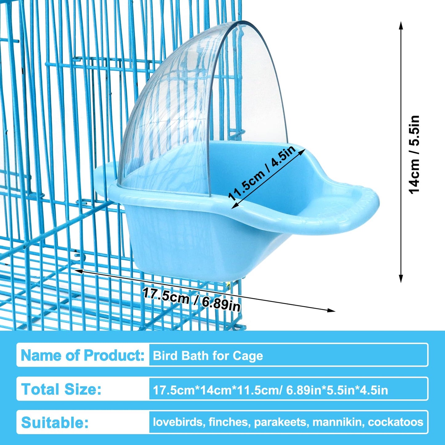 Nobgum Bird Bath Box Hanging Birdbath Toy Parakeet Caged Bathing Tubs Parrot Bath Tub Water Shower Food Feeder Holder Tray Bird Bath for Cage Accessory Small Birds Parrots Cockatiel Budgies