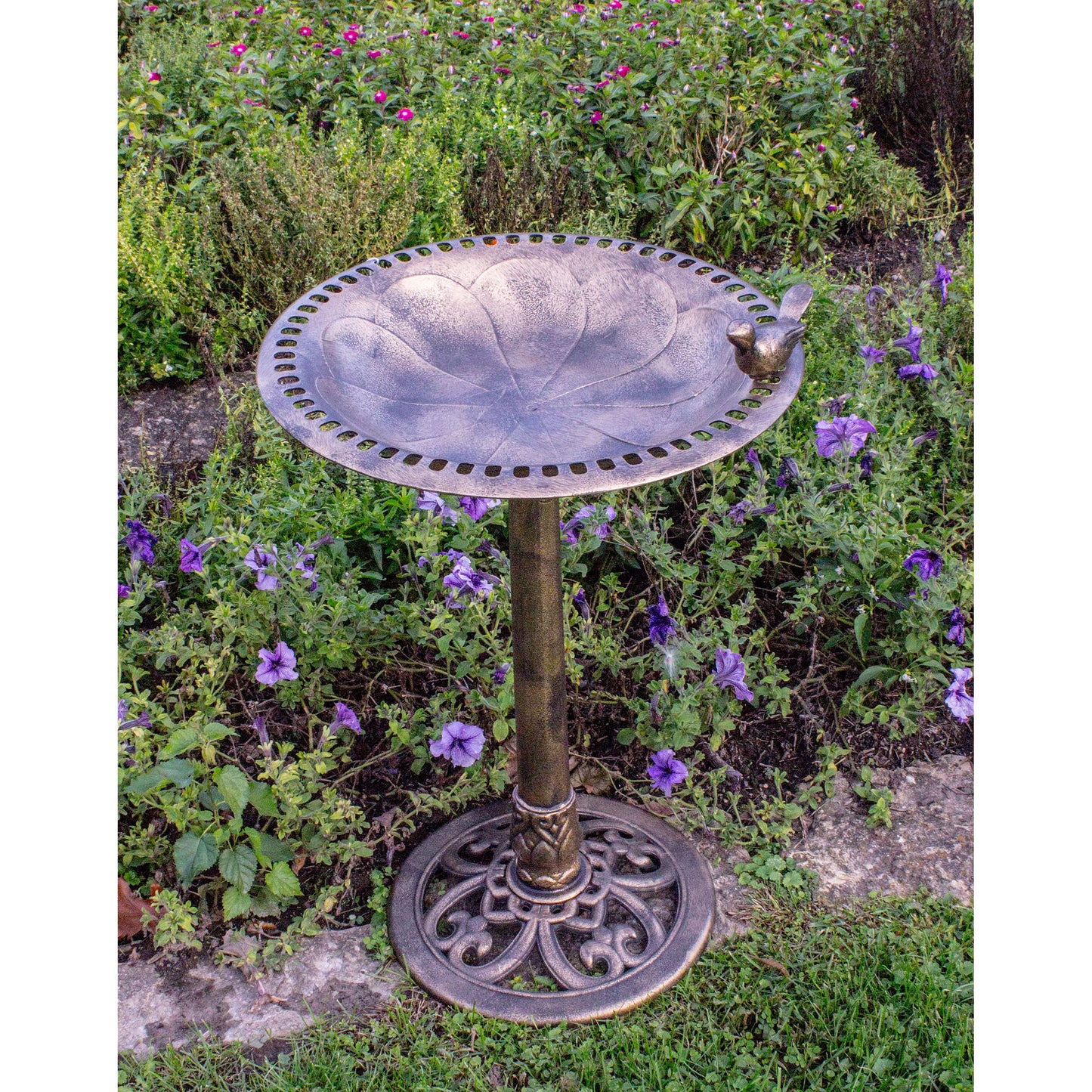 Outdoor Garden Bird Bath- Bronze- Weather Resistant Polyresin-30 Inch-Backyard Expressions