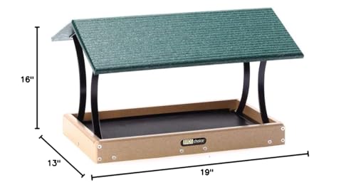 Birds Choice SNFT-300 Fly-Thru Feeder, Recycled Pole Mounted Bird Feeder, Large, Taupe/Green