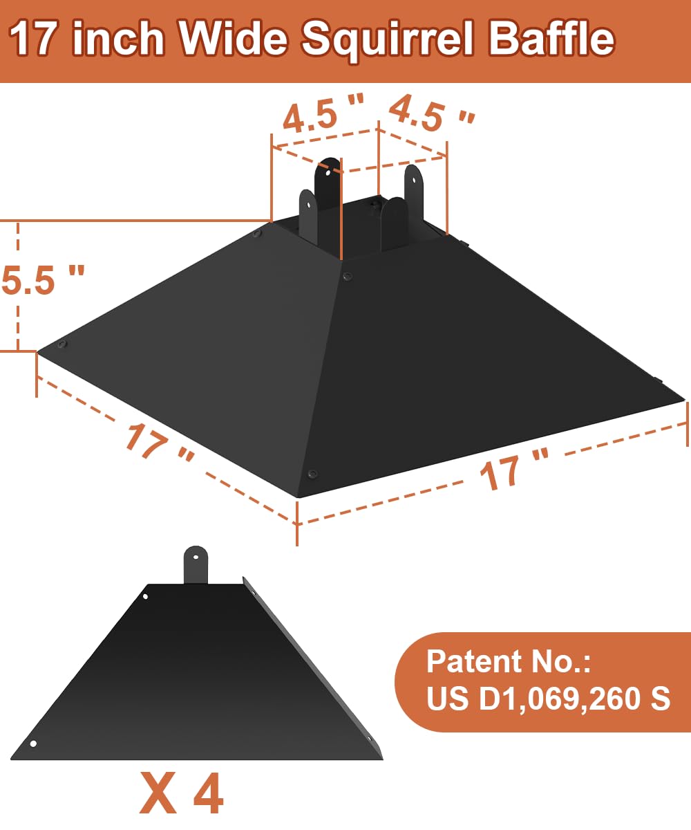 Khordin Metal Squirrel Baffle for 4x4 Post, Outside Wooden Pole Mount Squirrel Guards for Bird Feeders, 17 Inch Squirrels Deterrents Stopper to Deter Racoons, Black, 1pcs