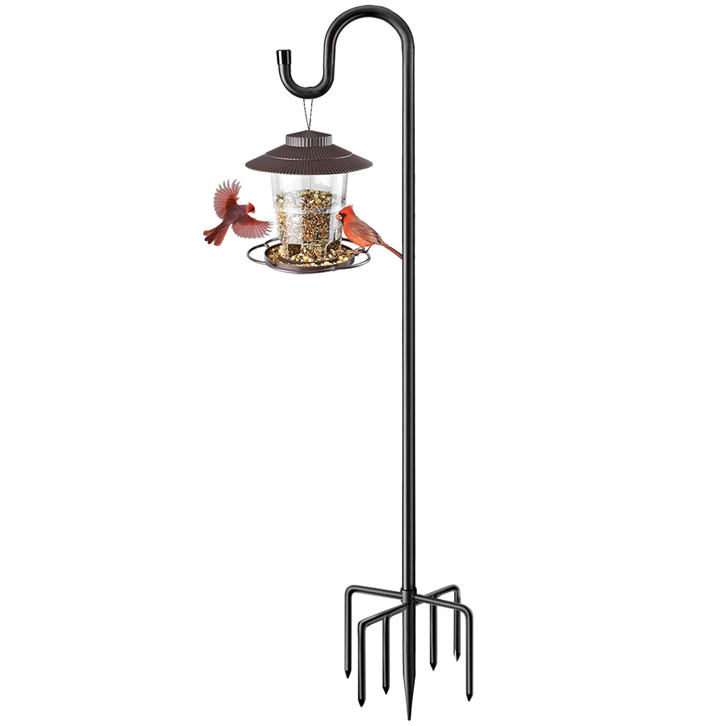 ANIDEER 84" Shepherds Hooks for Outdoor, Heavy Duty Bird Feeder Pole with 7 Prongs Base for Hanging Lantern, Hummingbird Feeder, Plant Baskets, Shepherds Hook for Bird Feeders for Outside, 1 Pack