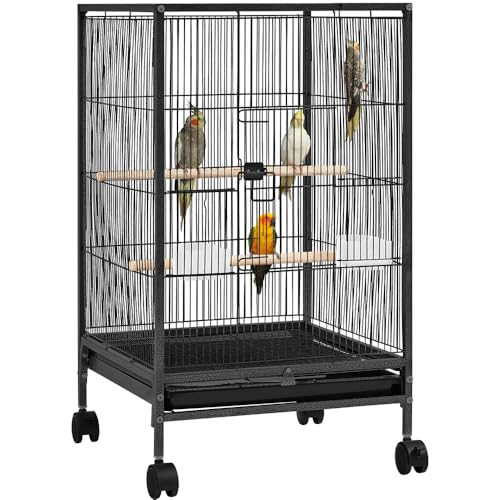 Yaheetech 35 inch Wrought Iron Bird Cage w/Play Open Top and Rolling Stand for Small Birds Like Parrots Conure Lovebird Cockatiel Lovebirds Budgies