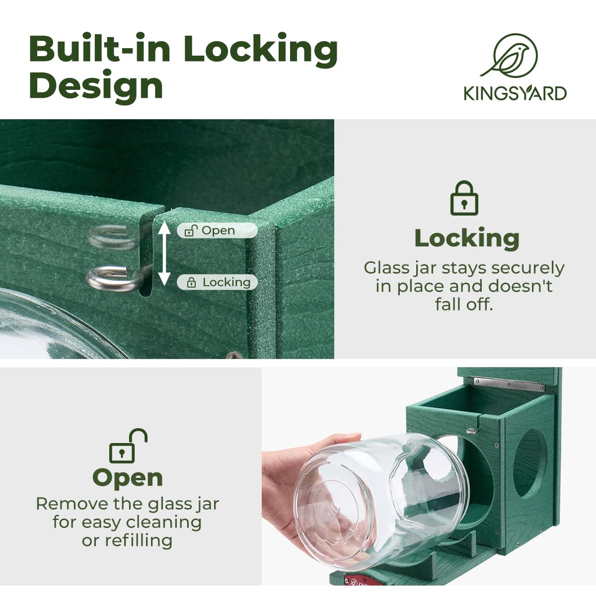 Kingsyard Recycled Plastic Squirrel Feeder for Outside, Squirrel Feeder Box with Peanuts Corn Storage Jar, Sturdy & Durable, Weatherproof (Green)