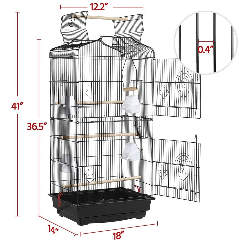 Yaheetech 41-inch Open Top Medium Bird Cages for Parakeets Finches Canaries Lovebirds Small Quaker Parrots Cockatiels Budgie Green Cheek Conure Travel Pet Flight Birdcage
