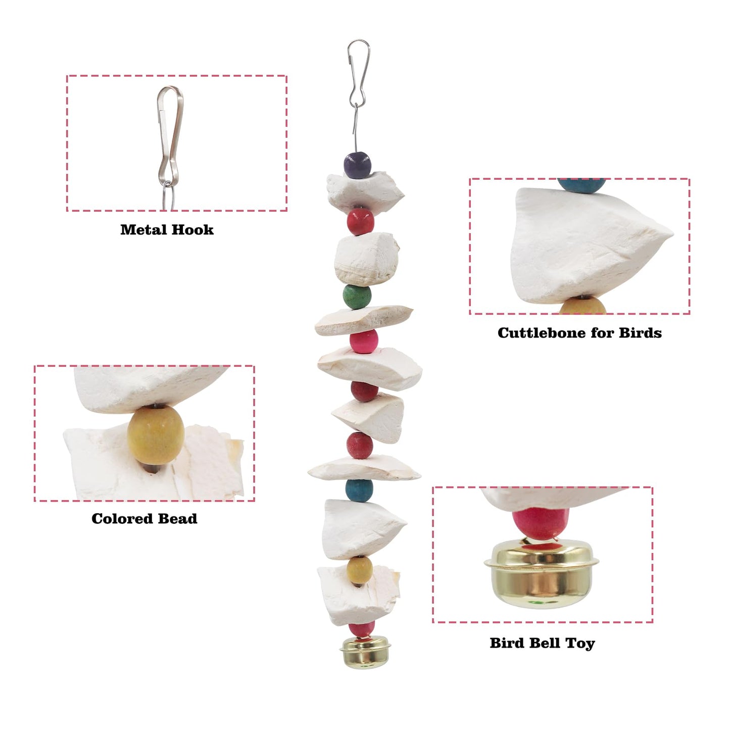 2 Pack Bird Toys with Cuttlebone, Parakeet Toys, Bird Beak Grinding Stone, Cage Accessories for Parakeets, Cuttlefish Bone for Budgies, Cockatiels, Lovebirds, Green Cheeks, Small to Medium Birds