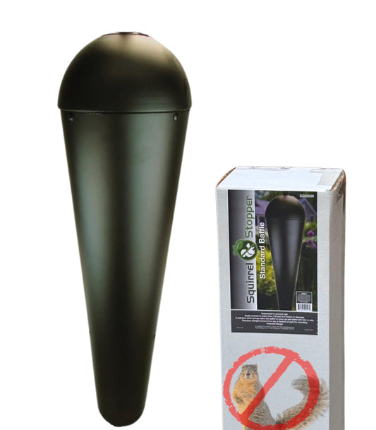 Squirrel Stopper Metal Standard Baffle Stops Squirrels and Raccoons (SQSB09) - Patented Technology Allows Baffle to Move Up and Down and Left to Right to Keep Squirrels Off