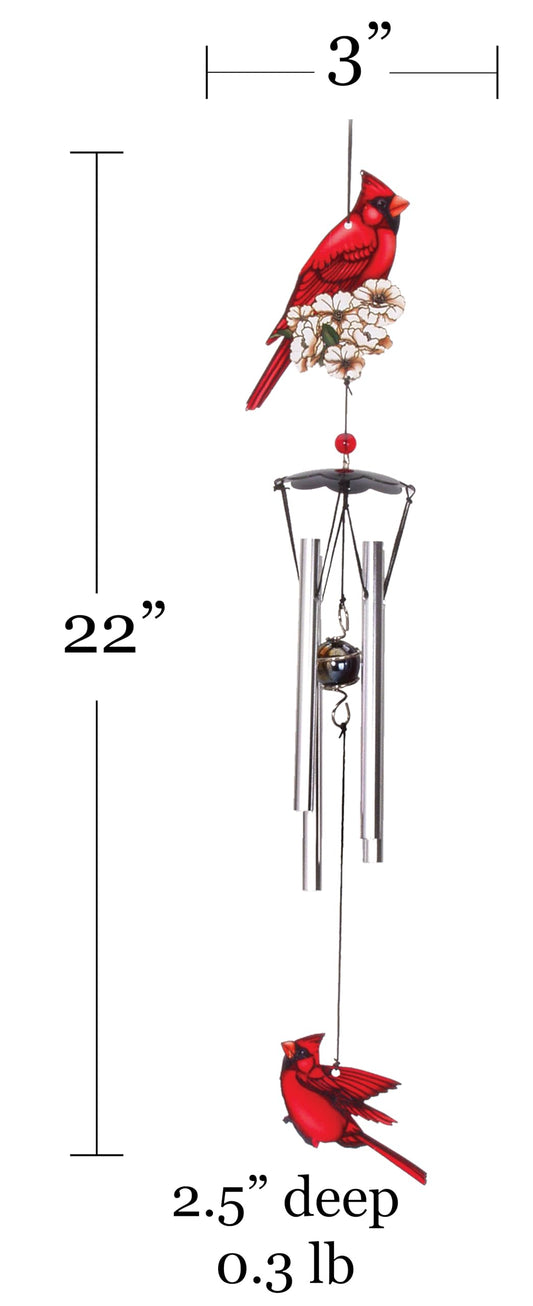 Spoontiques Cardinal 18" Wind Chime - Outdoor Garden Décor - Decorative Chimes for Yard, Garden, Backyard and Patio Decoration