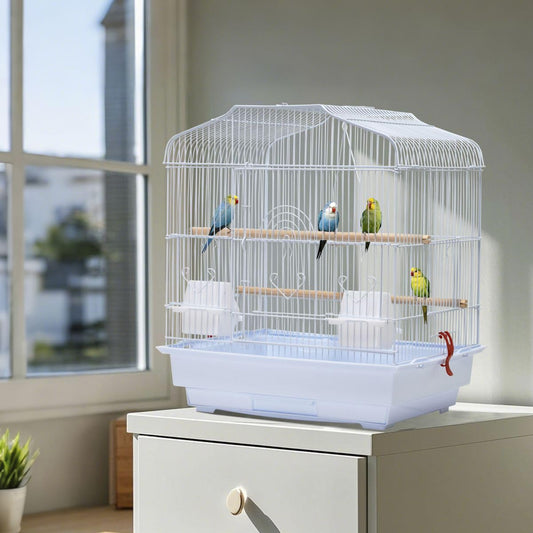 20.5 in Portable Travel Bird Cage, Parrot Cage with Handle, Standing Pole, Food Container and Wooden Perch Birdcages for Lovebirds Cockatiels Small Parrots Canaries