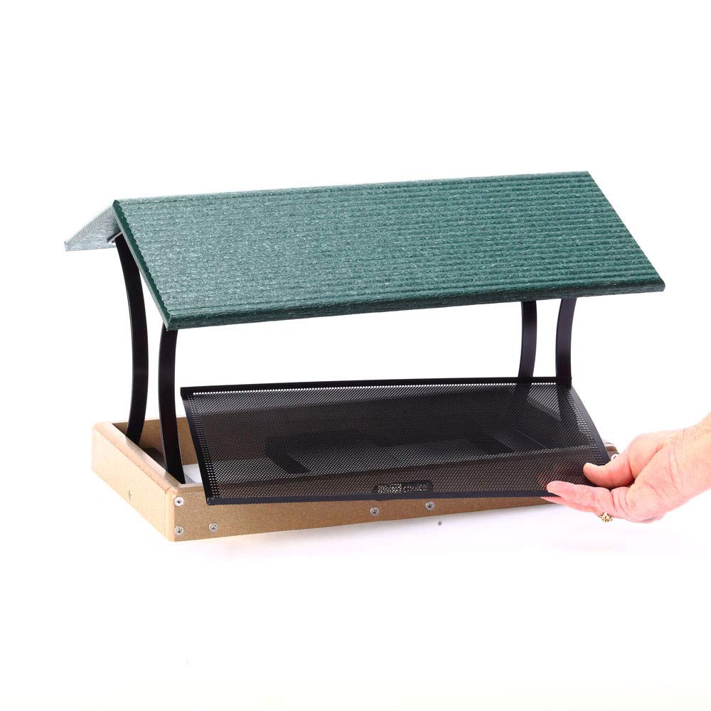 Birds Choice SNFT-300 Fly-Thru Feeder, Recycled Pole Mounted Bird Feeder, Large, Taupe/Green