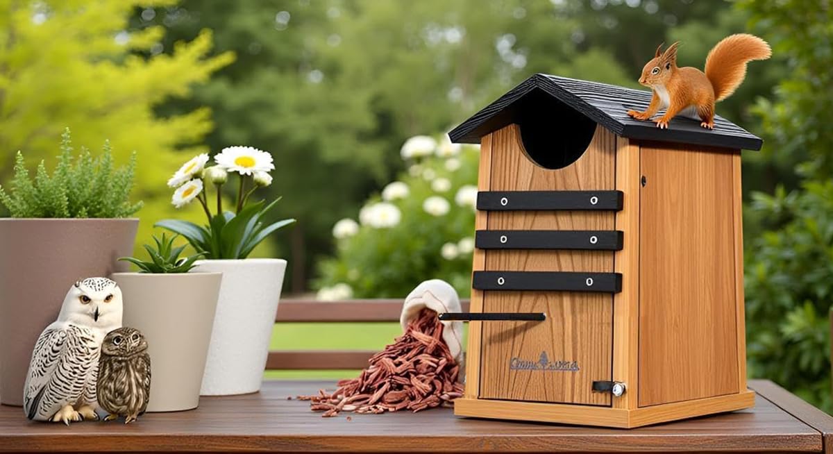 Cedar Squirrel House, Screech Owl Box, Duck Nesting Shelter, Cedar Bird House for Outside, Rustic Big Birdhouse,Nesting Box, Squirrel Shelter Nester Large Heavy Stainless Steel Perch,Assemble Needed