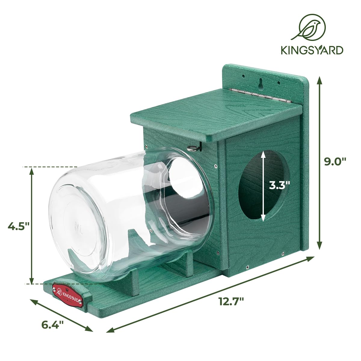 Kingsyard Recycled Plastic Squirrel Feeder for Outside, Squirrel Feeder Box with Peanuts Corn Storage Jar, Sturdy & Durable, Weatherproof (Green)