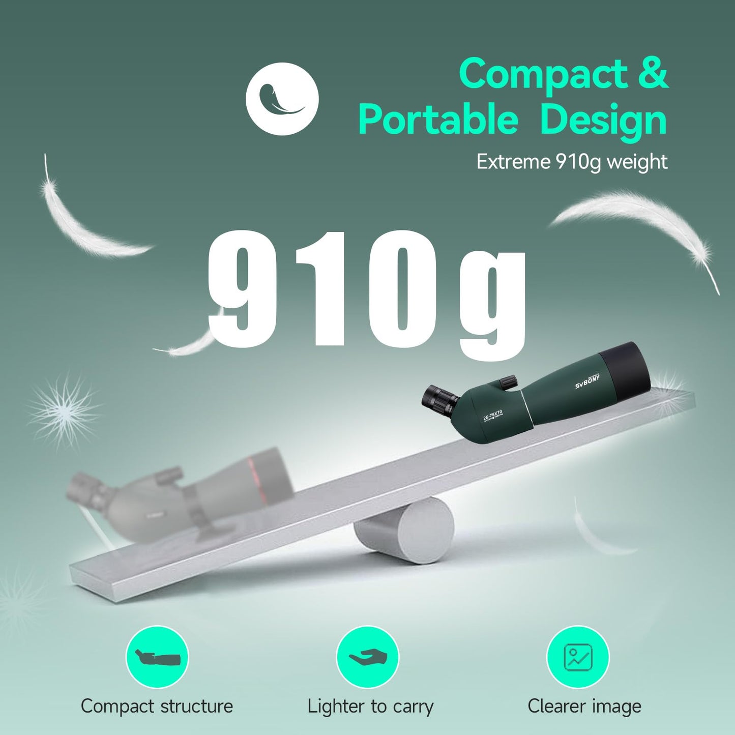 SVBONY SV28 Spotting Scopes with Tripod, Angled 25-75x70mm Spotter Scope with Phone Adapter, Waterproof Fogproof Spotting Scope for Bird Watching, Target Shooting, Wildlife Viewing