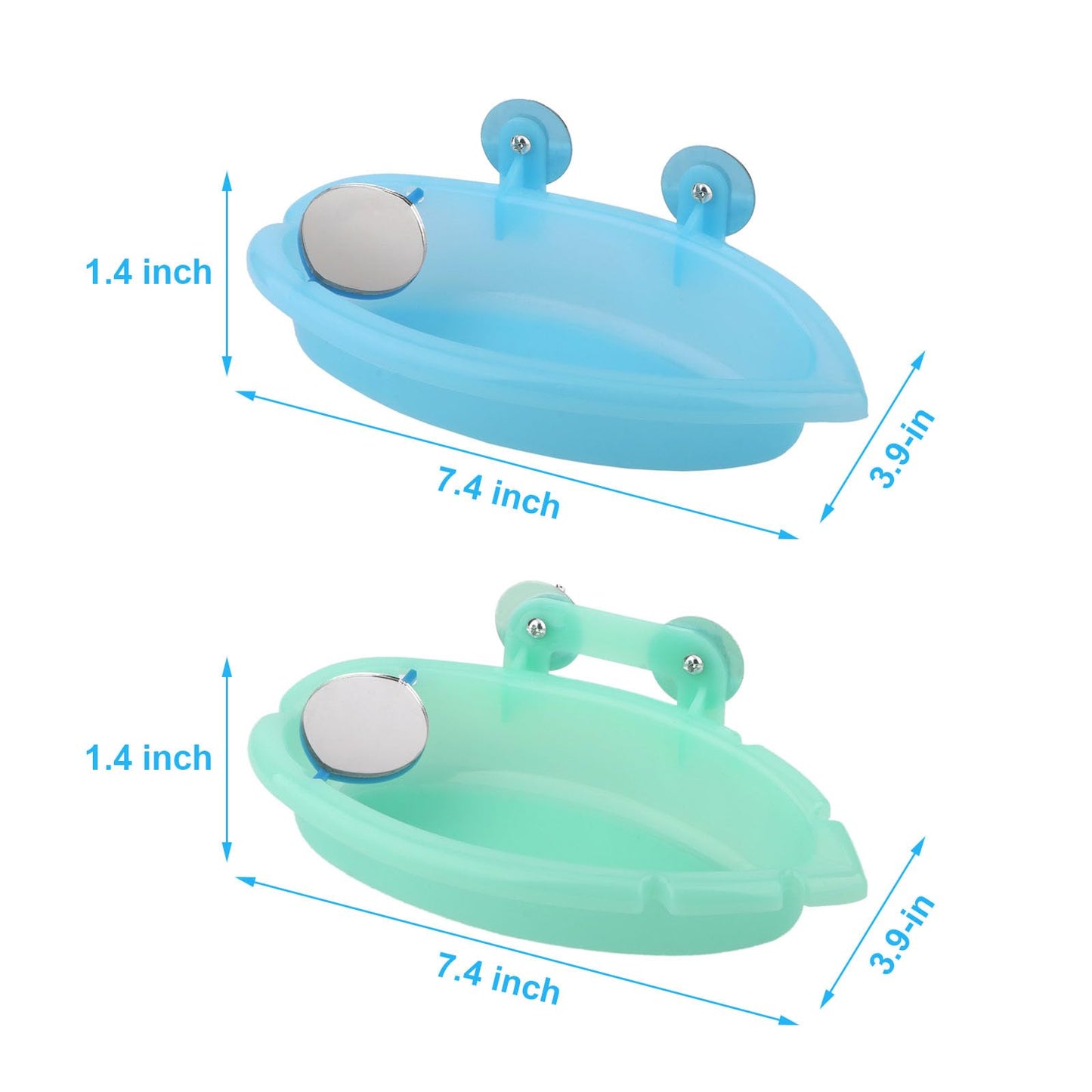 Wontee Bird Bath Box with Mirror Portable Parrot Hanging Bathroom Bathing Tub for Small Birds Cleaning Supplies (Blue(A)+Green)