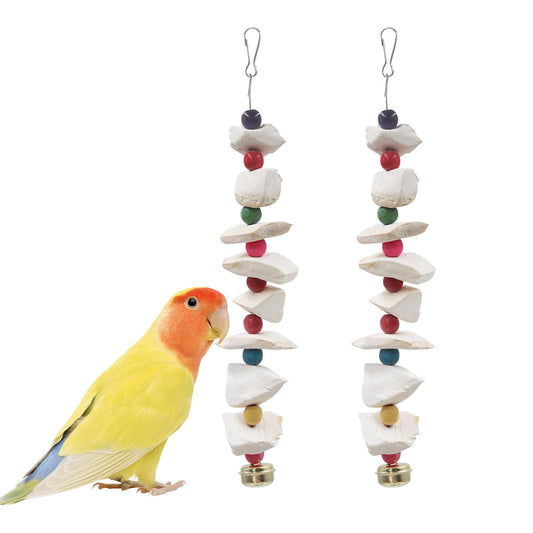 2 Pack Bird Toys with Cuttlebone, Parakeet Toys, Bird Beak Grinding Stone, Cage Accessories for Parakeets, Cuttlefish Bone for Budgies, Cockatiels, Lovebirds, Green Cheeks, Small to Medium Birds