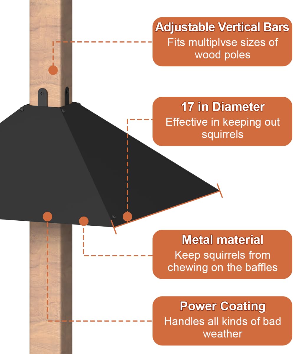 Khordin Metal Squirrel Baffle for 4x4 Post, Outside Wooden Pole Mount Squirrel Guards for Bird Feeders, 17 Inch Squirrels Deterrents Stopper to Deter Racoons, Black, 1pcs