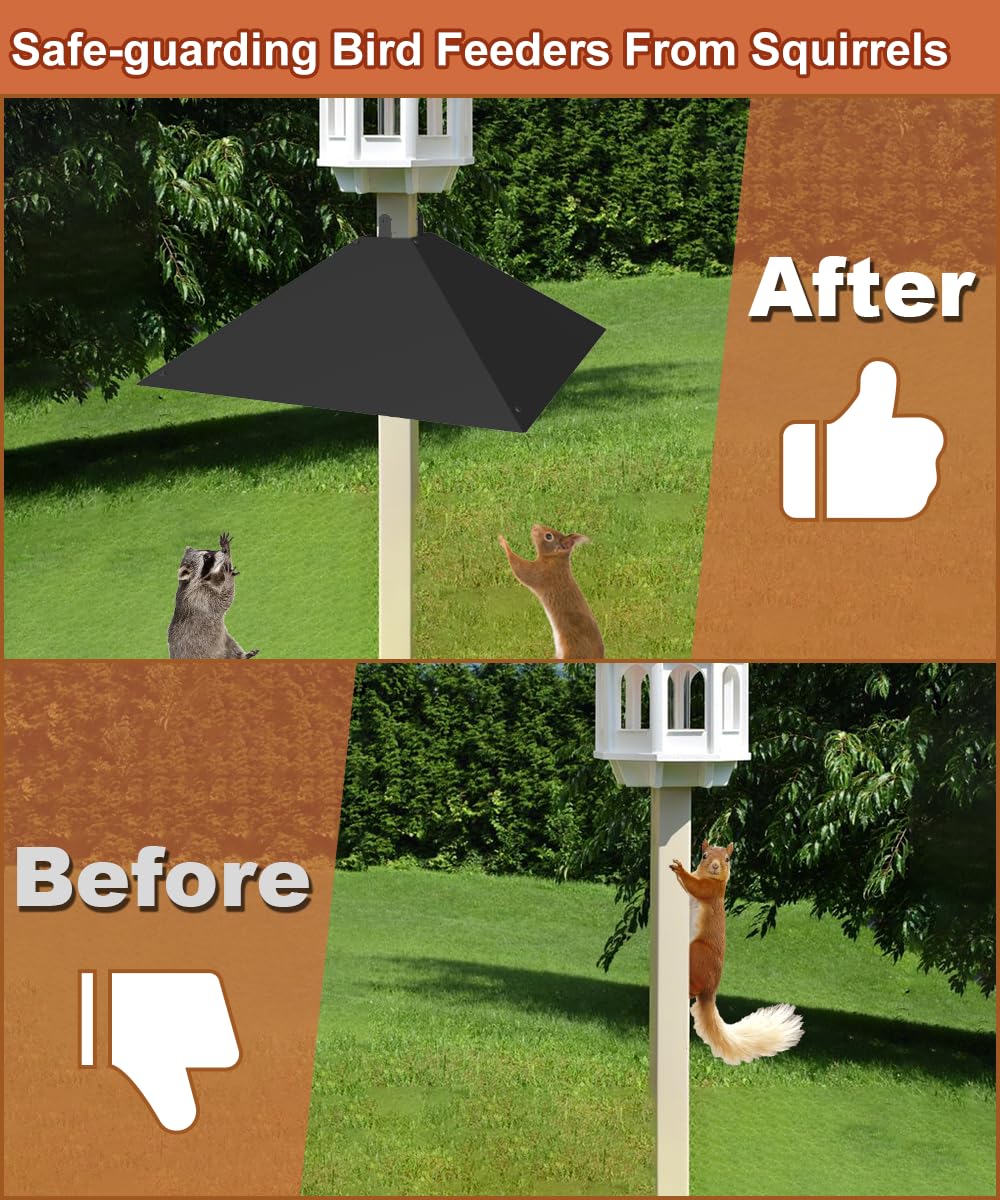 Khordin Metal Squirrel Baffle for 4x4 Post, Outside Wooden Pole Mount Squirrel Guards for Bird Feeders, 17 Inch Squirrels Deterrents Stopper to Deter Racoons, Black, 1pcs