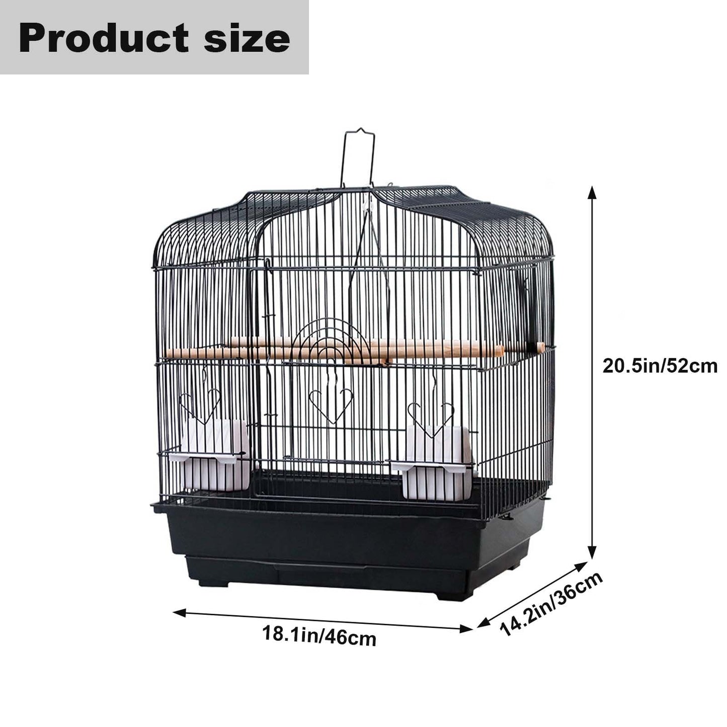 20.5 in Portable Travel Bird Cage, Parrot Cage with Handle, Standing Pole, Food Container and Wooden Perch Birdcages for Lovebirds Cockatiels Small Parrots Canaries