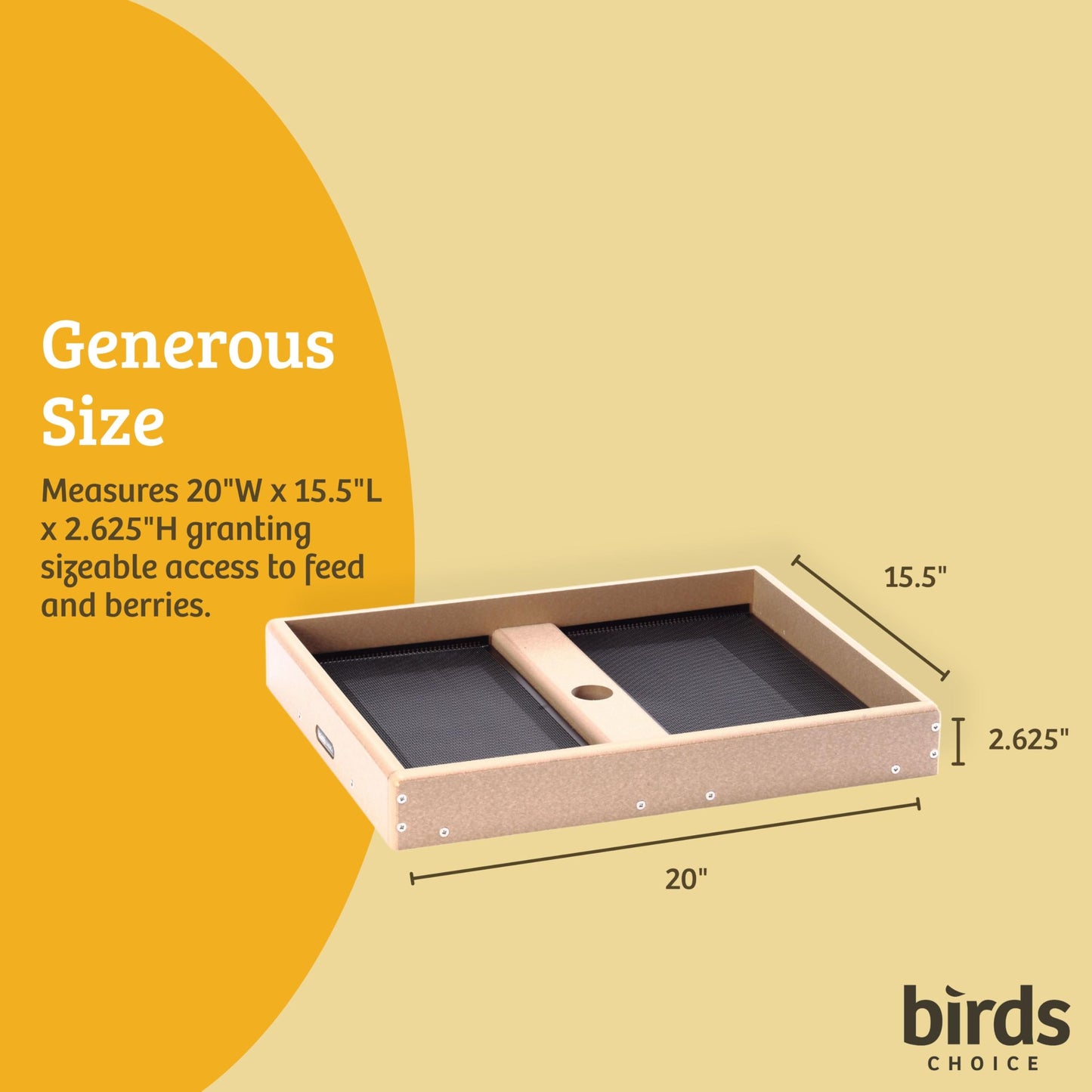 Birds Choice SNSC Platform Feeder, Recycled Pole Mount Seed Catcher Platform w/ Two Removable Seed Trays, Medium, Taupe