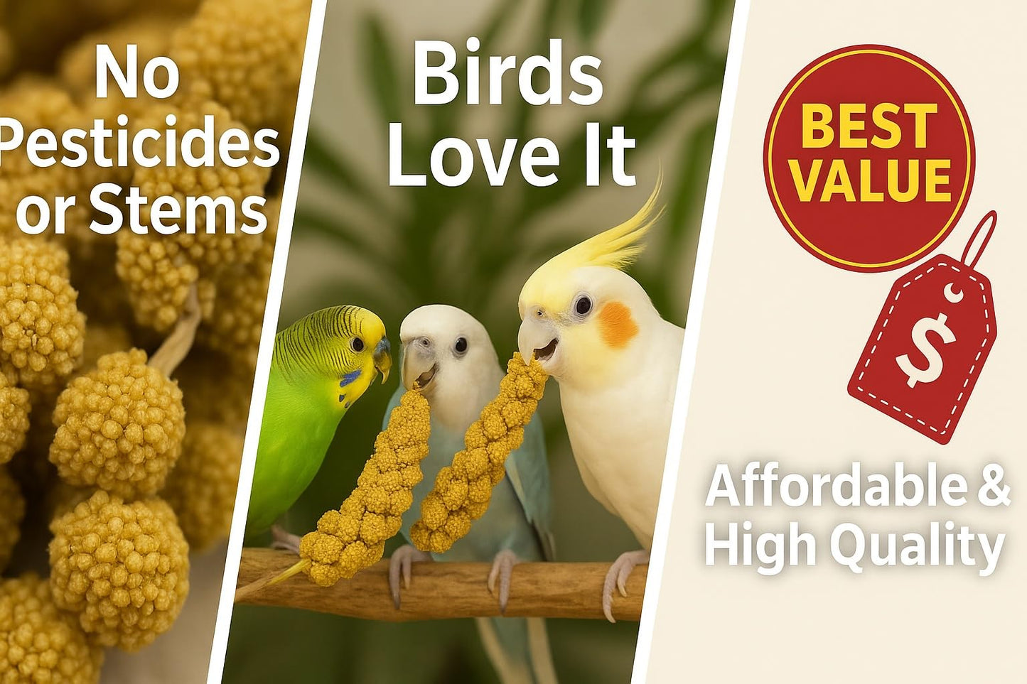 Nemeth Farms Premium Non-GMO Spray Millet Treat | Hand-Harvested Bird Snack | 100% Edible Tops | Sun-Dried Supplement for Parakeets, Cockatiels, Finches, Lovebirds, Canaries