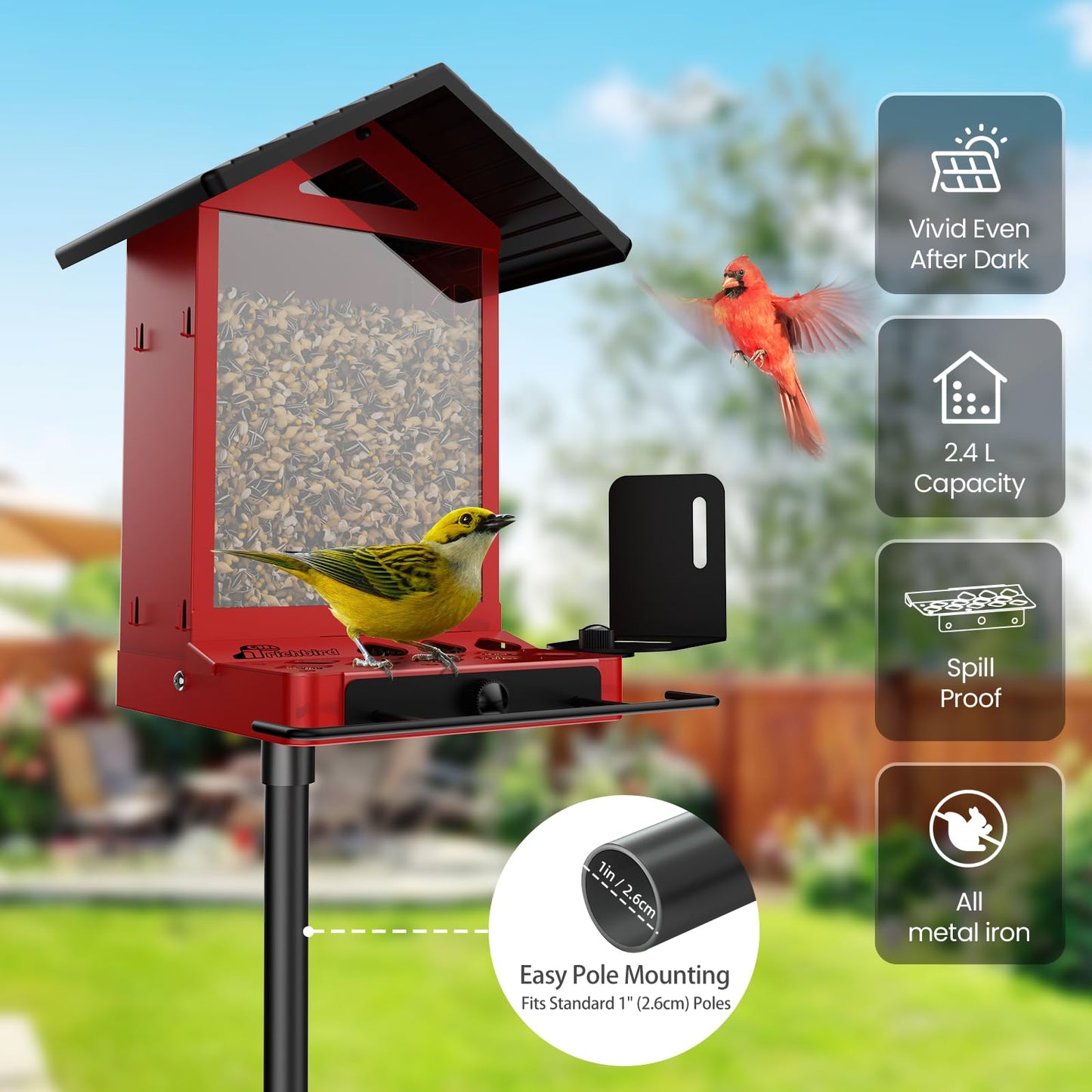 Richbird All-Metal Bird Feeder, Wall & Pole Mountable, 2.4L Large Capacity, Heavy-Duty Chew-Proof & Weather-Resistant Design, Easy to Clean & Fill, Attracts Wild Birds for Backyard & Garden