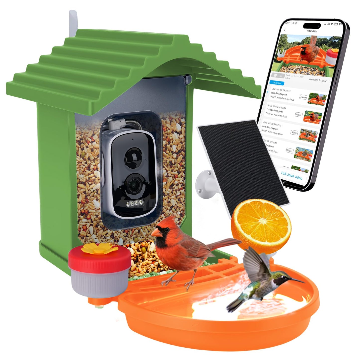 Smart AI Bird Feeder with Camera,2.5K HD Live View,Solar Powered,Instant Birds Species Recognition,Real Time Alerts,Wireless Birdhouse with Night Vision,Ideal Gift,Green