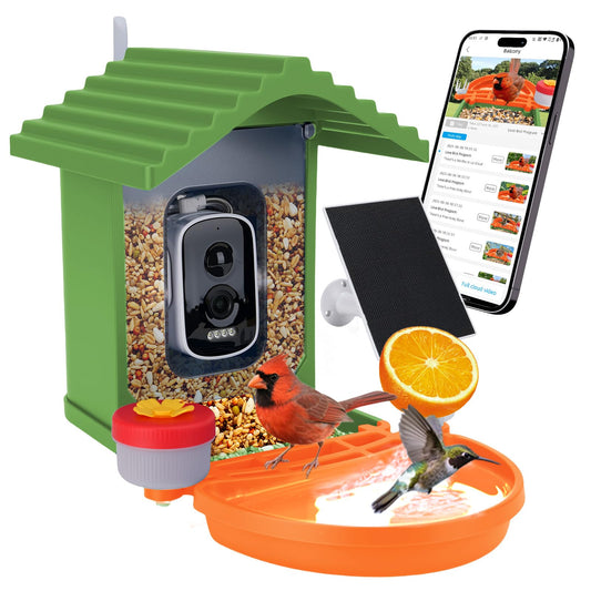 Smart AI Bird Feeder with Camera,2.5K HD Live View,Solar Powered,Instant Birds Species Recognition,Real Time Alerts,Wireless Birdhouse with Night Vision,Ideal Gift,Green