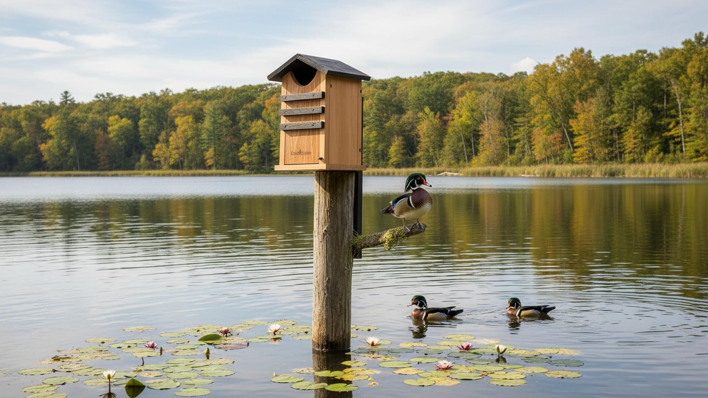 Cedar Squirrel House, Screech Owl Box, Duck Nesting Shelter, Cedar Bird House for Outside, Rustic Big Birdhouse,Nesting Box, Squirrel Shelter Nester Large Heavy Stainless Steel Perch,Assemble Needed