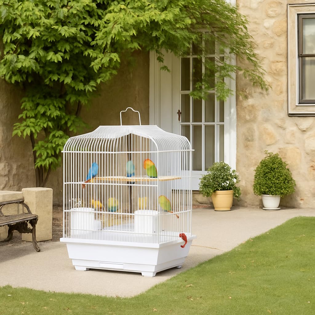 20.5 in Portable Travel Bird Cage, Parrot Cage with Handle, Standing Pole, Food Container and Wooden Perch Birdcages for Lovebirds Cockatiels Small Parrots Canaries