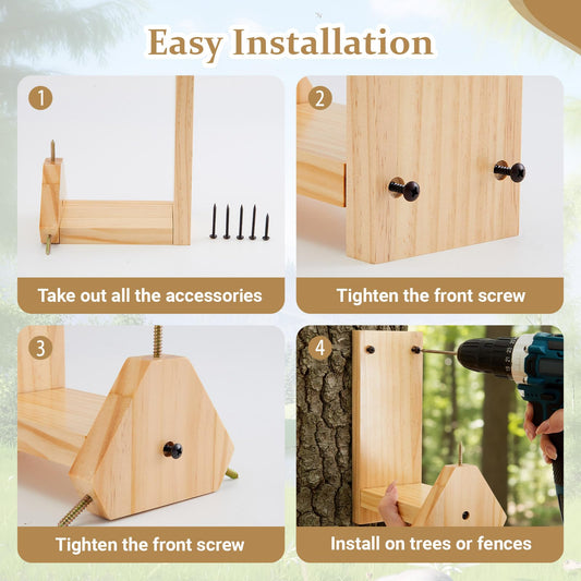 LemonRoad Squirrel Feeder for Outside, Squirrel Spinner Corn Cob Holder with 3 Ears, Wooden Chipmunk Feeder