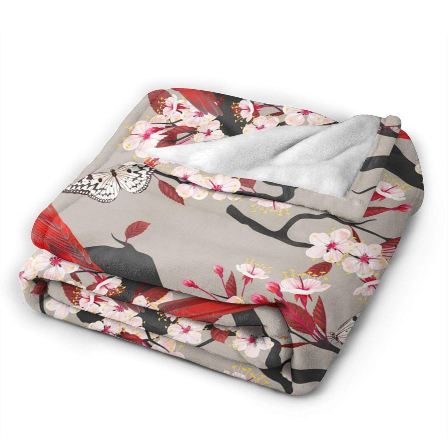 LodiSFOA Lightweight Microfiber Plush Throw Blanket Christmas Cardinal Decor for Couch Bed Sofa Travel All Seasons(Cardinals Birds Cherry Flowers, 40"×50")