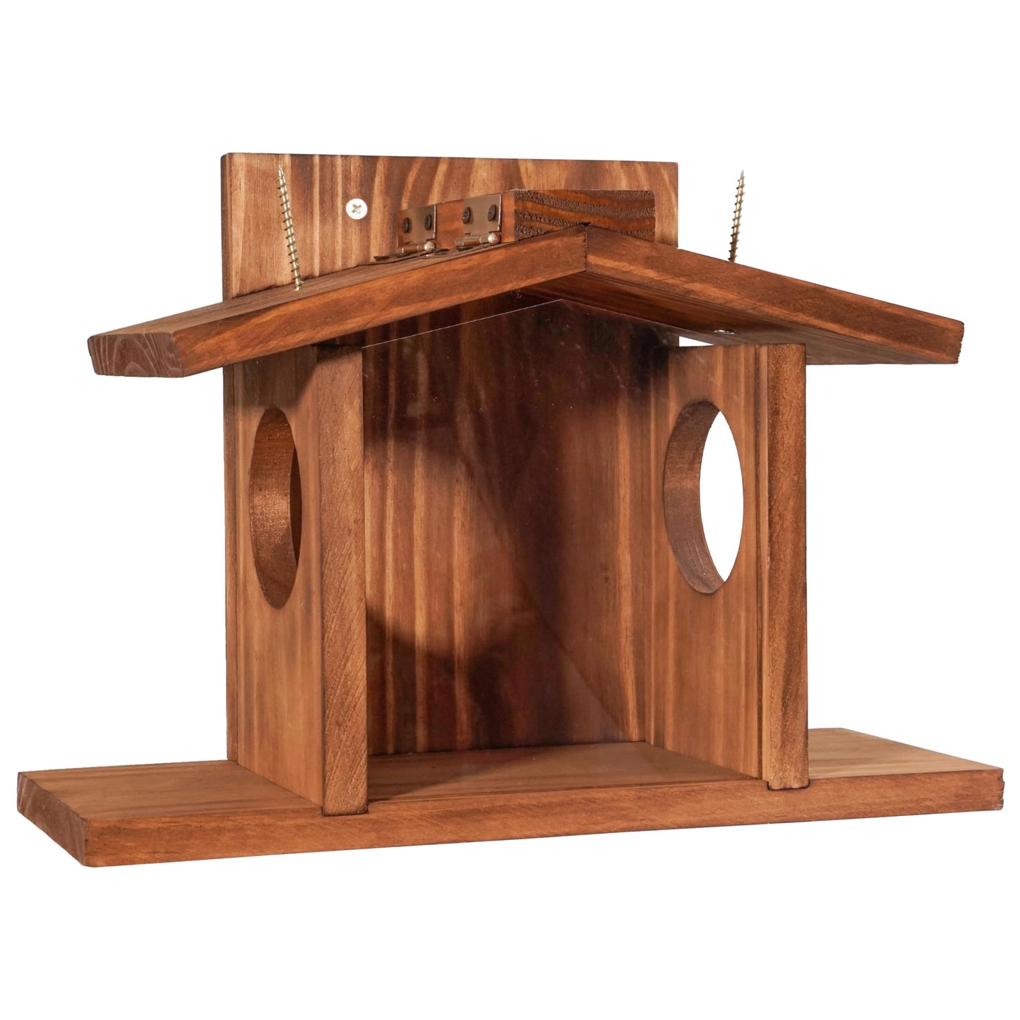 MIXUMON Wood Squirrel Feeder, Squirrel Feeders for Outside Winter, Wooden Chipmunk Feeder for Corn, Peanuts, Durable Box Easy to Fill with Removable Front Panel (Style 2)