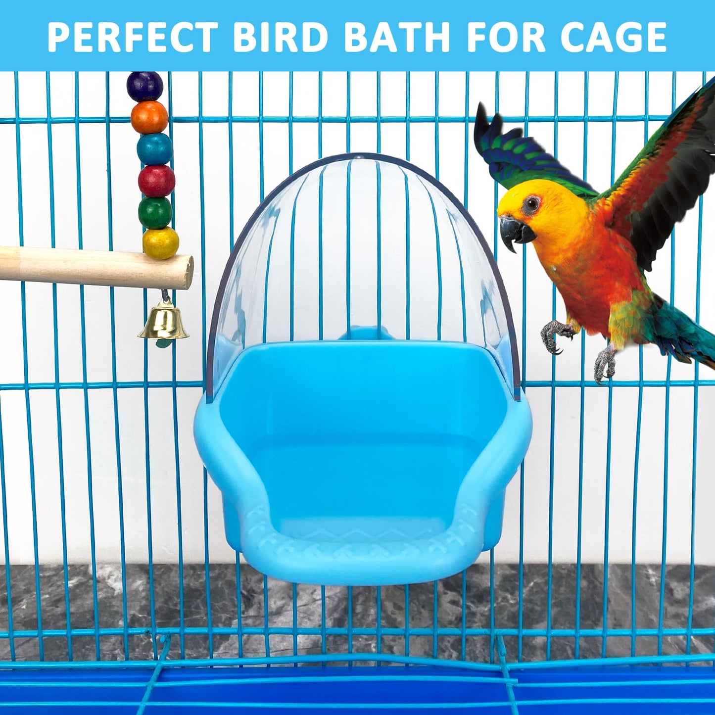 Nobgum Bird Bath Box Hanging Birdbath Toy Parakeet Caged Bathing Tubs Parrot Bath Tub Water Shower Food Feeder Holder Tray Bird Bath for Cage Accessory Small Birds Parrots Cockatiel Budgies