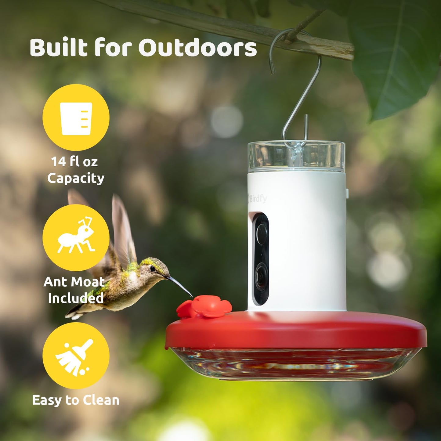 Birdfy Hummingbird Feeder with Camera, Auto Record Bird Video, Instant Notification, Live View, Smart Hummingbird Feeders for Outdoors Hanging, Ant Bee Proof, 14oz, Easy to Clean, Gift for Bird Lovers