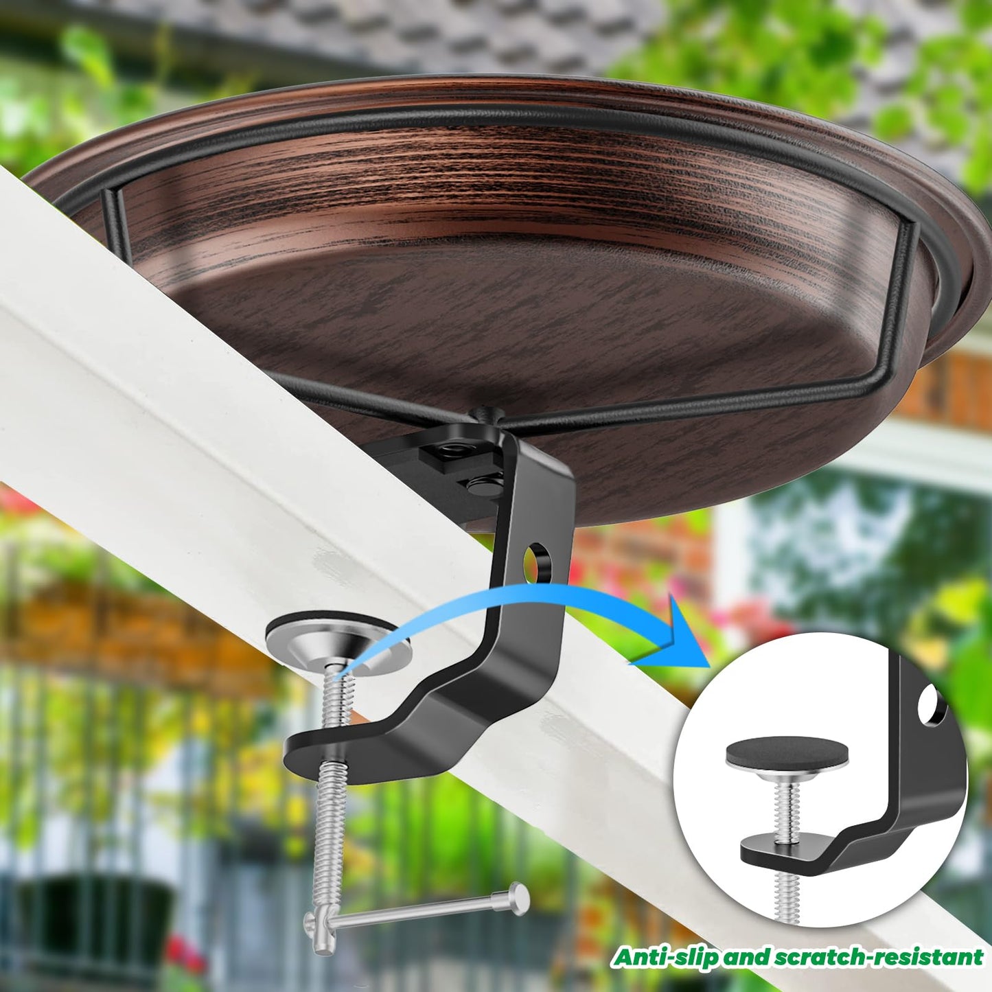 VeyFolzin.st Deck Mounted Bird Bath for Outside, Detachable Birdbath Bowl with Sturdy Clamp, Outdoor Bird Baths Bowl for Attracting Birds Garden Yard Decor (Brown)