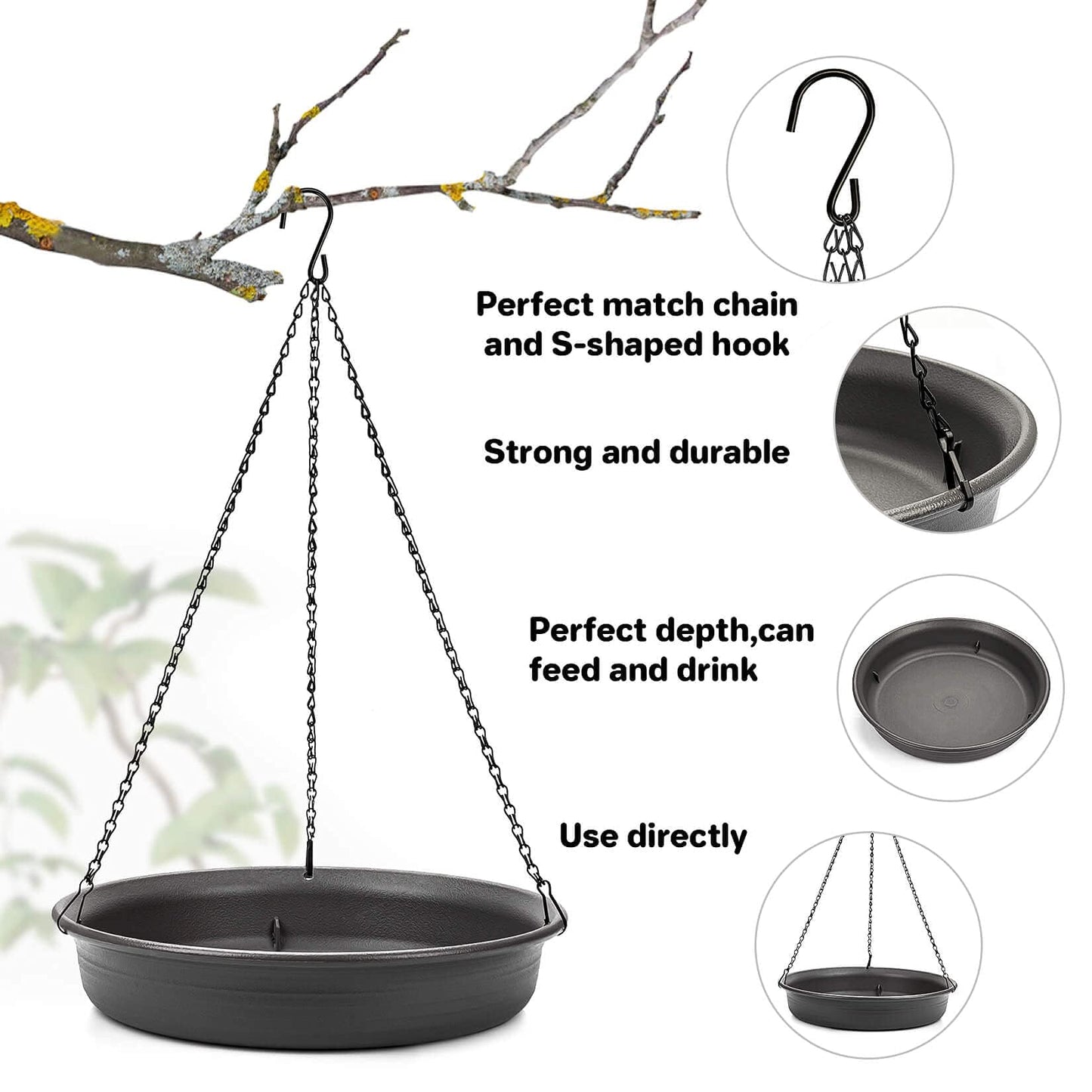 Hanging Bird Bath Hanging Bird-Feeder - CARGEN Garden BirdBath Tray Wildlife Feeder Plate Water Bowl or Water Bowl for Outdoors Garden Patio Decoration
