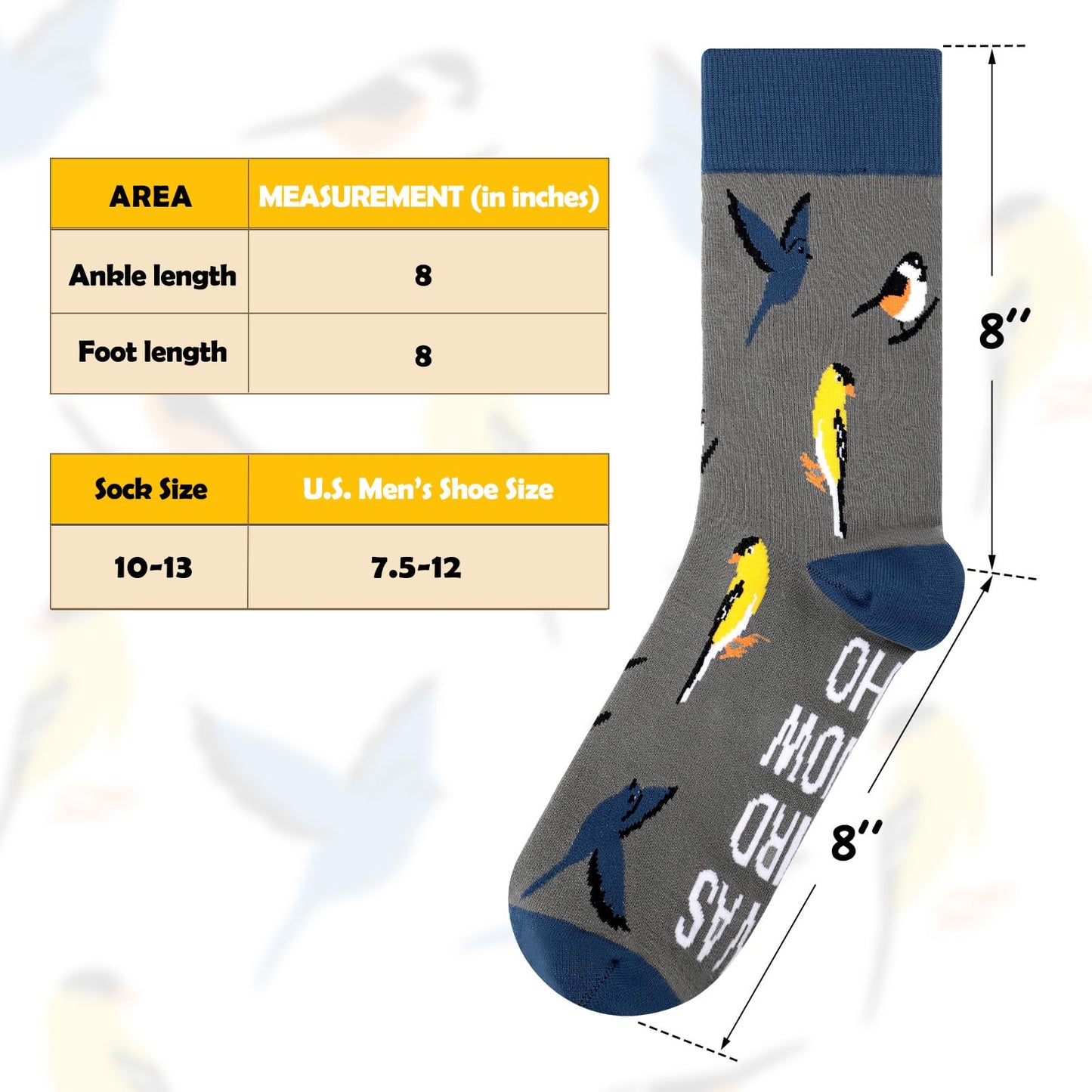 Vansolinne Birds Socks For Men Casual Crew Socks Bird Nerd Lovers Appreciation Birthday Funny Crazy Animal Gifts Cardinal Hummingbird Spring Watchers Cozy Breathable Mid-calf Length 4 Pairs