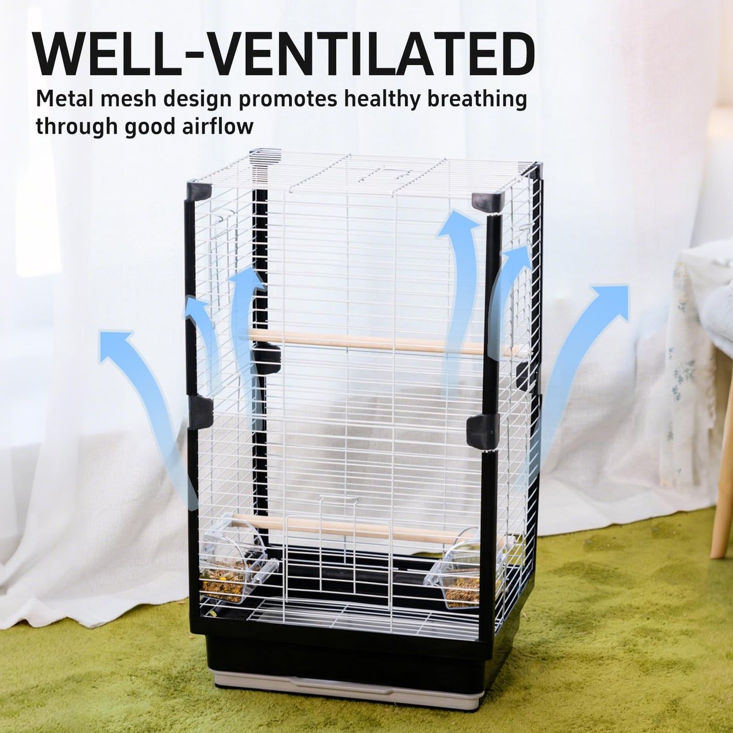 25 inch Bird Cage, Portable Travel Parrot Cage, Double-Layer Parakeet Cage, for Temporary Pet Accommodation, Trip to Vet, Short Trip, Camping, Black & White