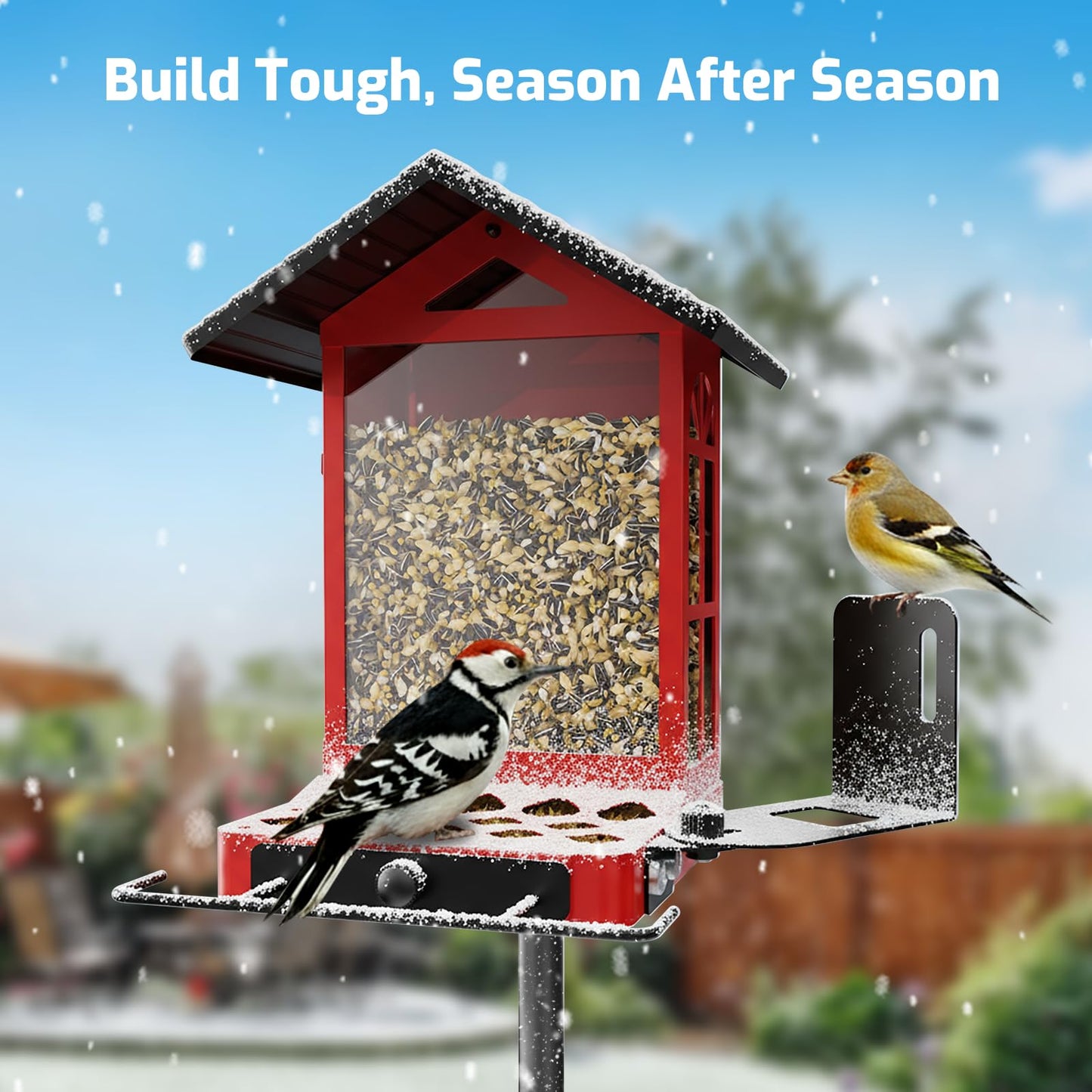 Richbird All-Metal Bird Feeder, Wall & Pole Mountable, 2.4L Large Capacity, Heavy-Duty Chew-Proof & Weather-Resistant Design, Easy to Clean & Fill, Attracts Wild Birds for Backyard & Garden