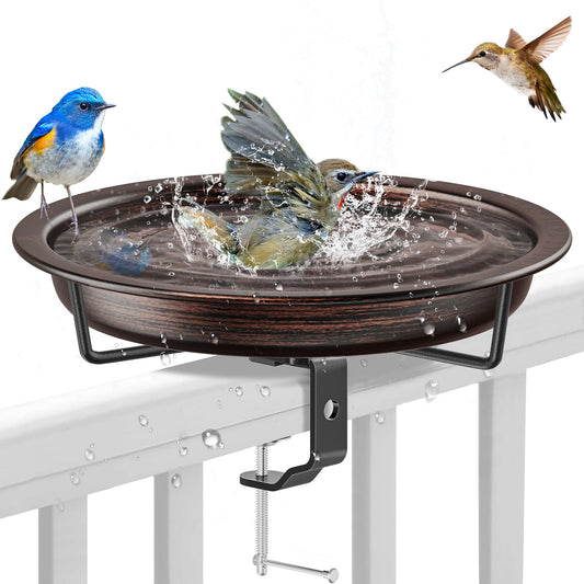 VeyFolzin.st Deck Mounted Bird Bath for Outside, Detachable Birdbath Bowl with Sturdy Clamp, Outdoor Bird Baths Bowl for Attracting Birds Garden Yard Decor (Brown)