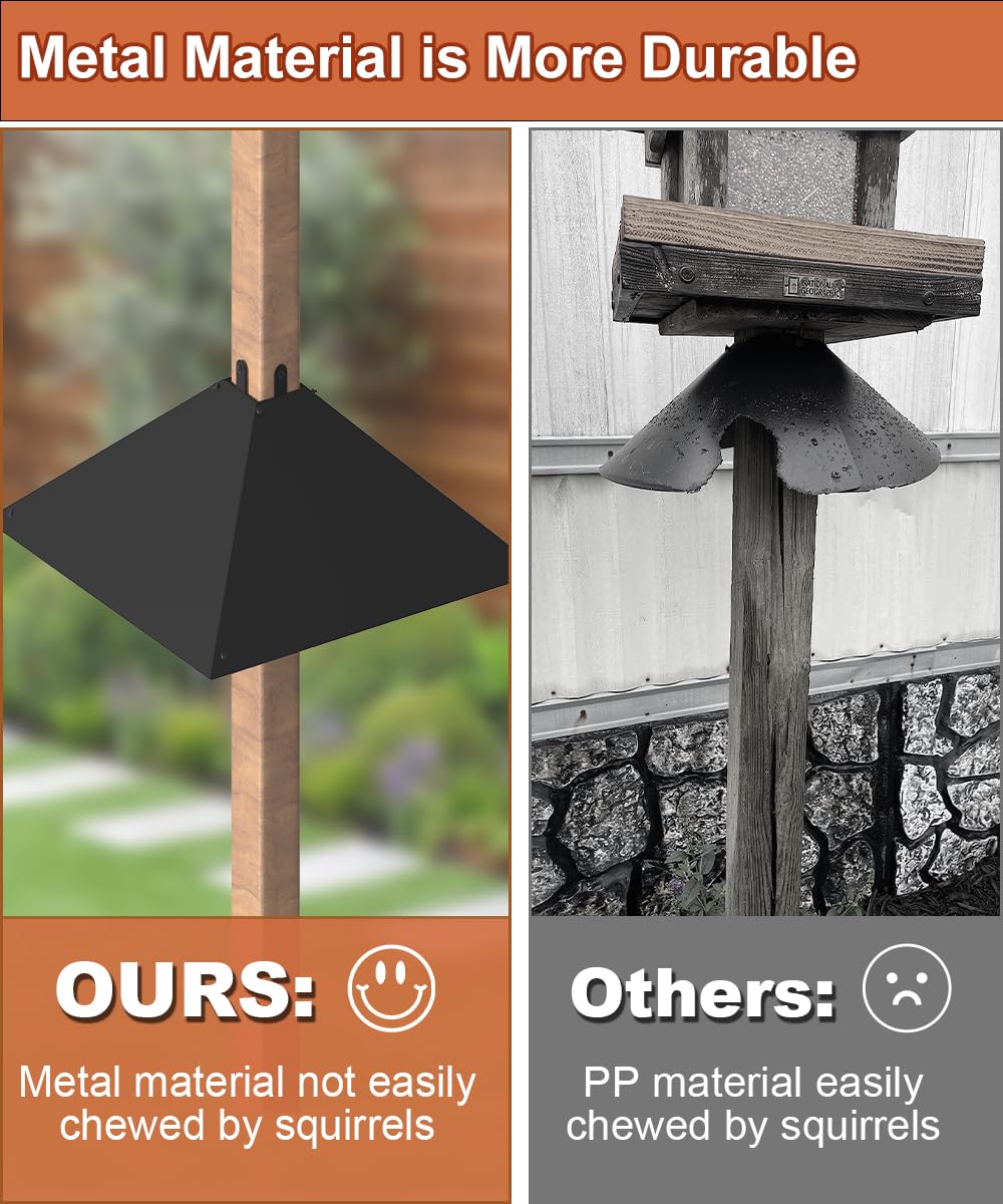 Khordin Metal Squirrel Baffle for 4x4 Post, Outside Wooden Pole Mount Squirrel Guards for Bird Feeders, 17 Inch Squirrels Deterrents Stopper to Deter Racoons, Black, 1pcs