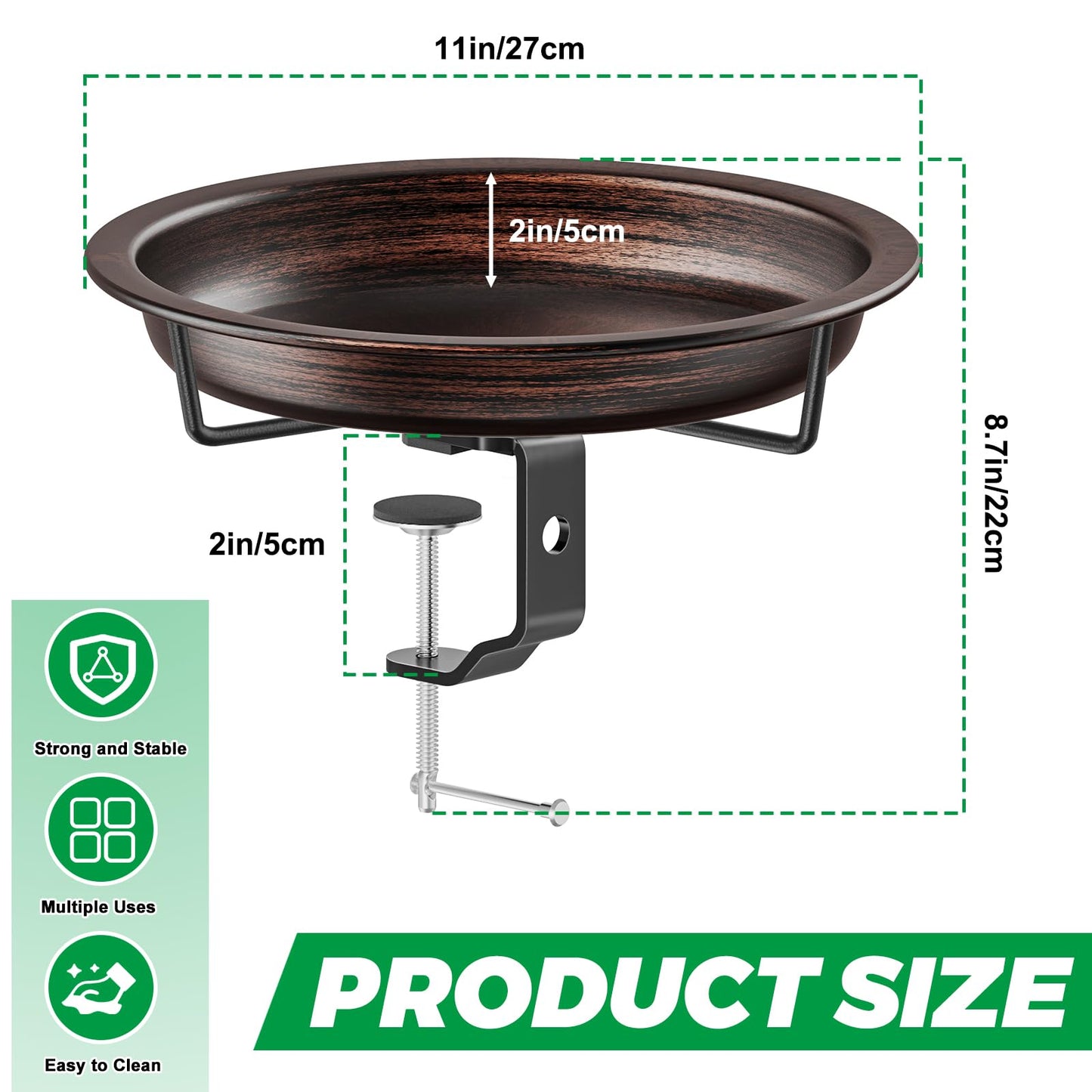 VeyFolzin.st Deck Mounted Bird Bath for Outside, Detachable Birdbath Bowl with Sturdy Clamp, Outdoor Bird Baths Bowl for Attracting Birds Garden Yard Decor (Brown)