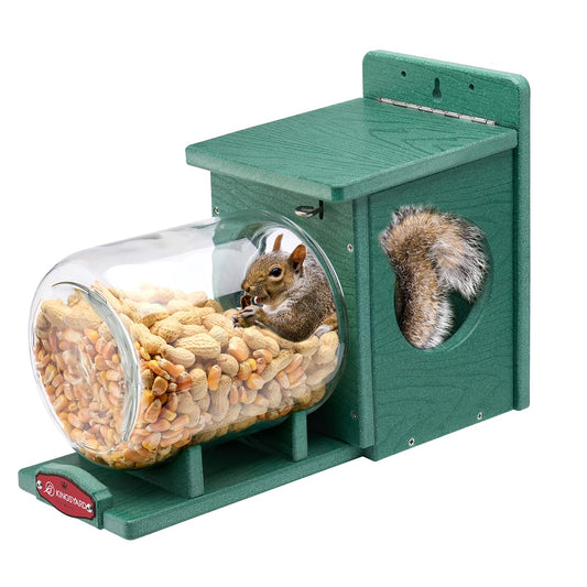Kingsyard Recycled Plastic Squirrel Feeder for Outside, Squirrel Feeder Box with Peanuts Corn Storage Jar, Sturdy & Durable, Weatherproof (Green)