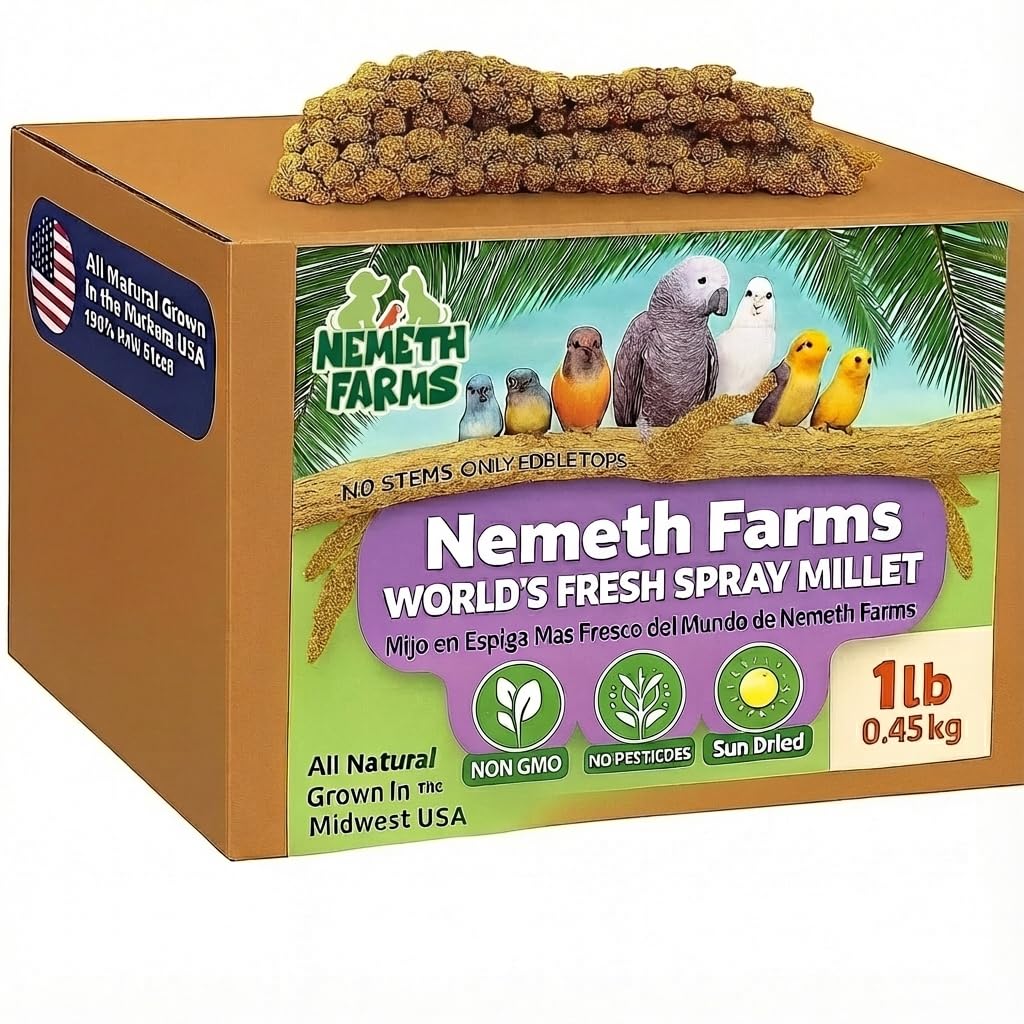 Nemeth Farms Premium Non-GMO Spray Millet Treat | Hand-Harvested Bird Snack | 100% Edible Tops | Sun-Dried Supplement for Parakeets, Cockatiels, Finches, Lovebirds, Canaries